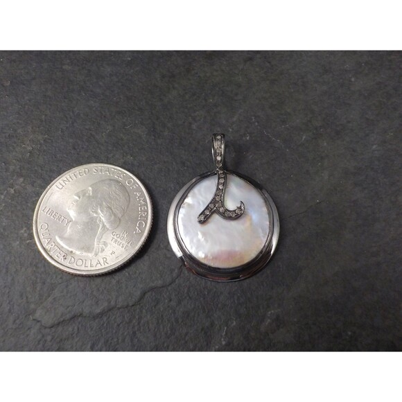 Vintage Sterling Diamond Baroque Mabe Pearl Pendant - Picture 2 of 7